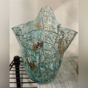 Hqt Handmade Design Art Glass Blue and Glitter Decor